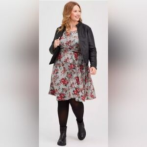 Torrid Floral Gray Wrap Mini Skater Dress